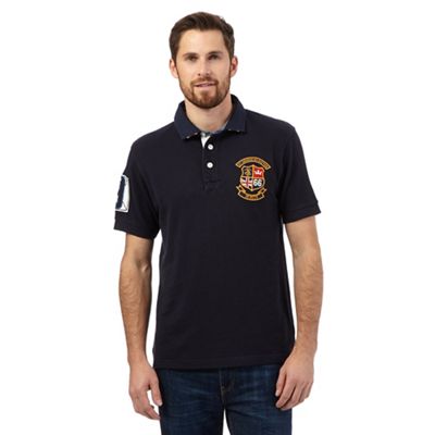 St George by Duffer Navy textured chest logo polo shirt
